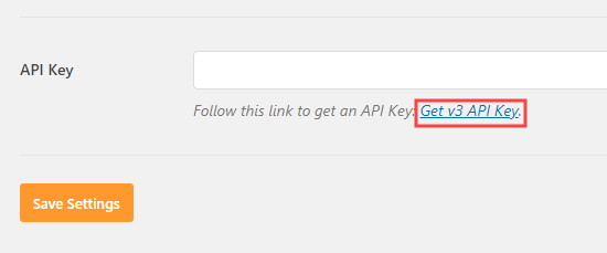 Clicking the Get v3 API Key link