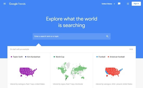 Google Trends Homepage