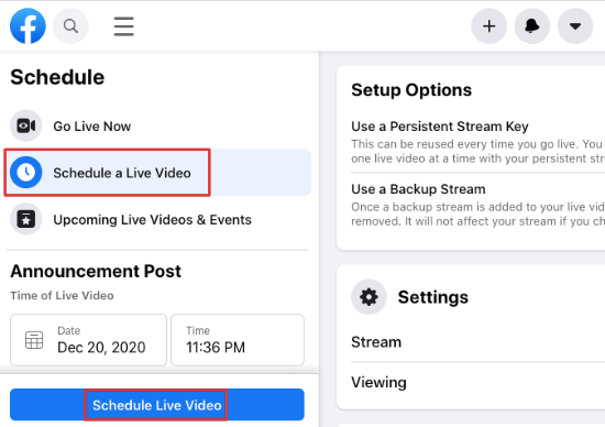 Schedule a Facebook Live video