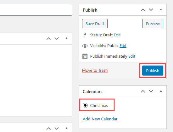 Select the calendar for your event then publish the event