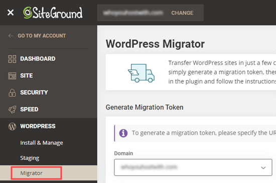 The Siteground WordPress migrator tool