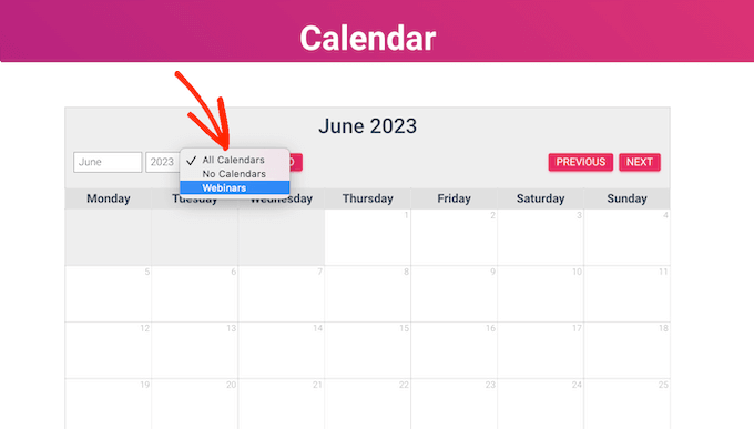 یک تقویم رویداد در یک وب سایت وردپرس