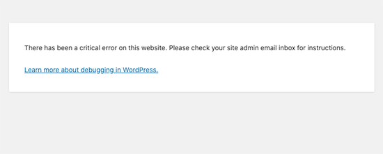 WordPress critical error message