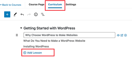 Adding lessons in MemberPress courses