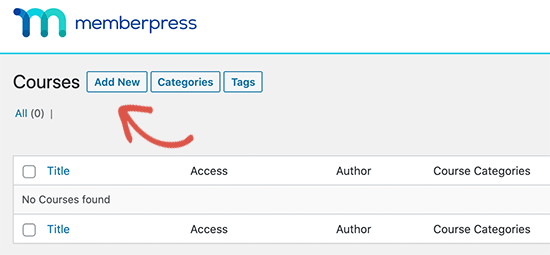 Aggiungi un nuovo corso nei corsi di MemberPress