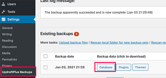 Downloaddatabasebackup