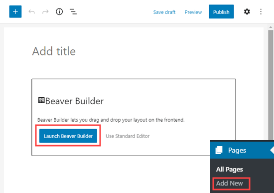 Avvia l'editor di Beaver Builder quando crei una nuova pagina