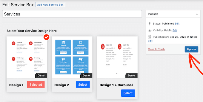 Updating the services box