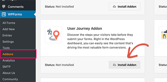 Install user journey addon in WordPress