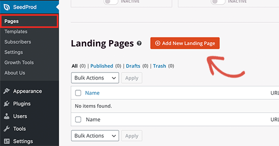 Creating a new landing page