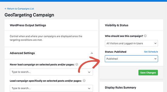 Publishing your campaign in WordPress