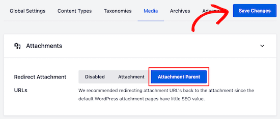 All in One SEO select attachment parent