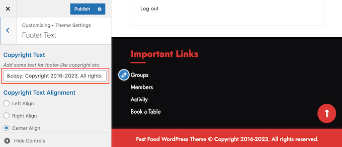 Adding a copyright notice to the WordPress footer