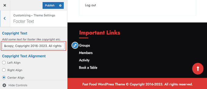 Including a copyright notification to the WordPress footer