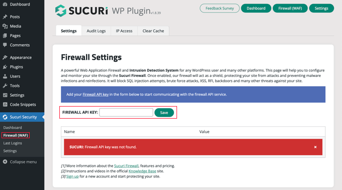 Sucuri WAF API 密钥