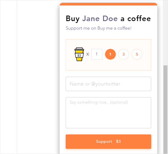 The Buy Me a Coffee widget in action on a website