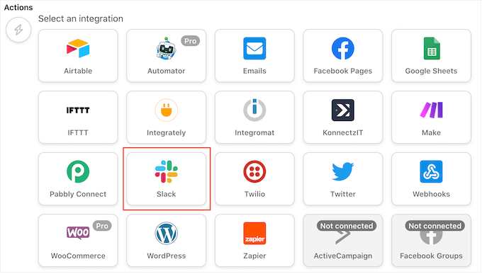Choosing Slack as an integration for an automated workflow