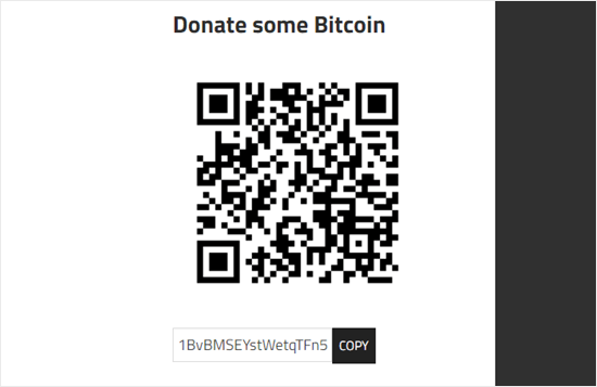 An example of a tip jar created using the Cryptocurrency Donation Box tip jar plugin