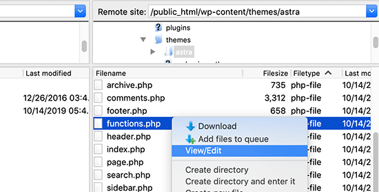 Edit the functions.php file