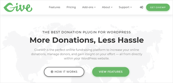 Il sito Web del plug-in GiveWP