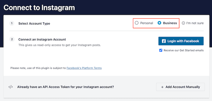 Adding a personal or business Instagram account to WordPress