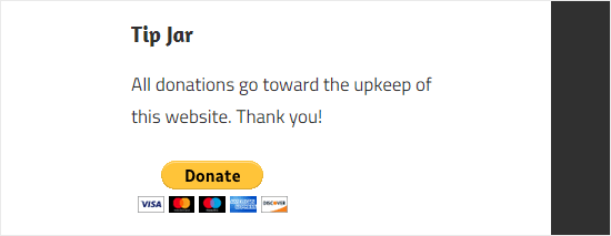 Paypal Donations Tip Jar Example