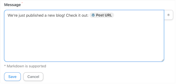 An automatic notification created using a WordPress plugin