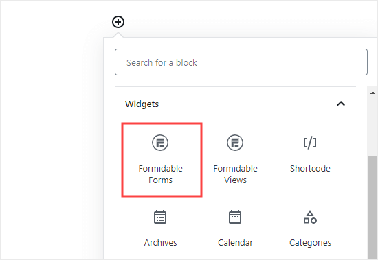 Selecting Formidable Forms Block