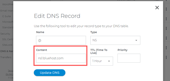 Изменение информации DNS в Domain.com