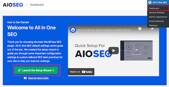 AIOSEO launch setup wizard