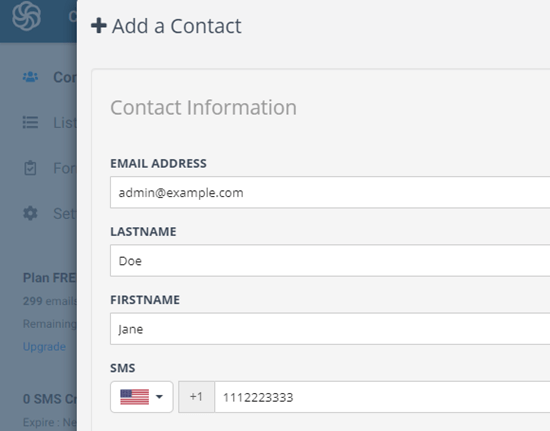 Enter your own details to create a sample contact