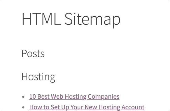 پست ها و صفحات نقشه سایت HTML