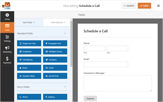 The default contact form created by WPForms