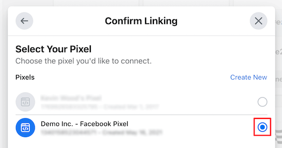 Select Facebook Pixel