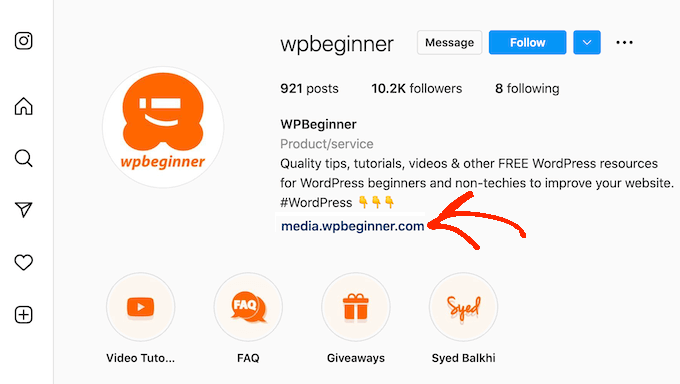 The WPBeginner Instagram page