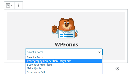 Select the correct form from the WPForms dropdown