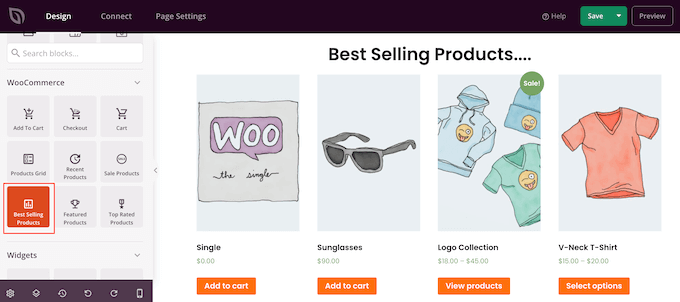 Showing best selling products on a custom eCommerce page using SeedProd