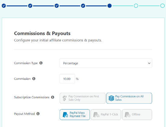 Choose a commission and payout type