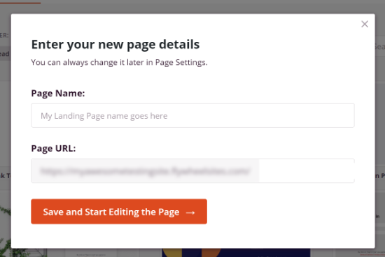 Enter a Page Name and Page URL