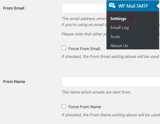От Email и имени в настройках WP Mail SMTP