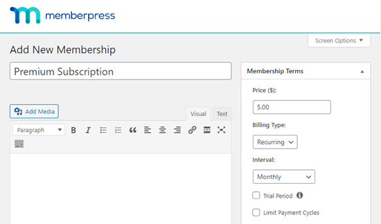 Memberpress New Membership Setup