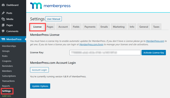 Memberpress Settings License Enter