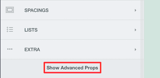 Click show advanced props