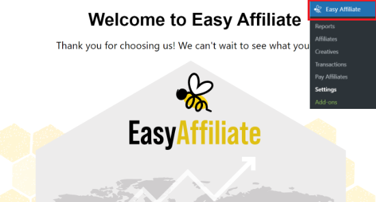 Welcome screen for Easy Affiliate