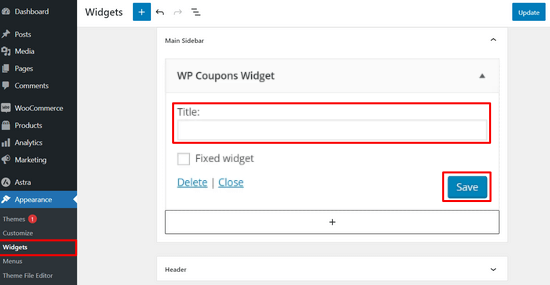 Add a coupon widget in your sidebar