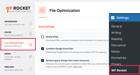 File optimization in WP Rocket