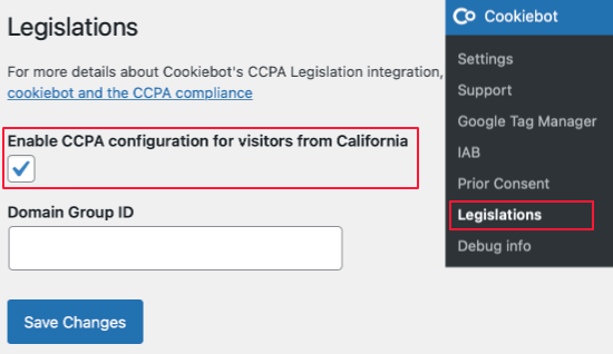 Cookiebot CCPA Configuration