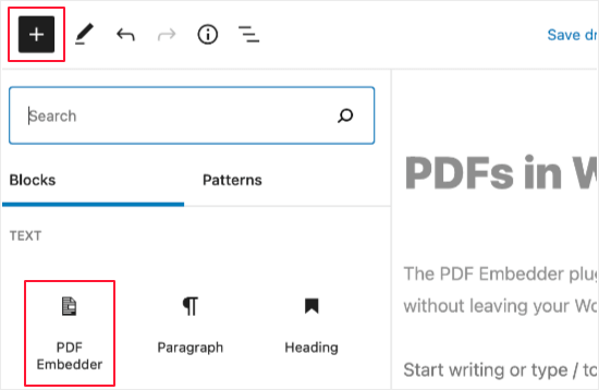 Добавьте блок PDF Embedder