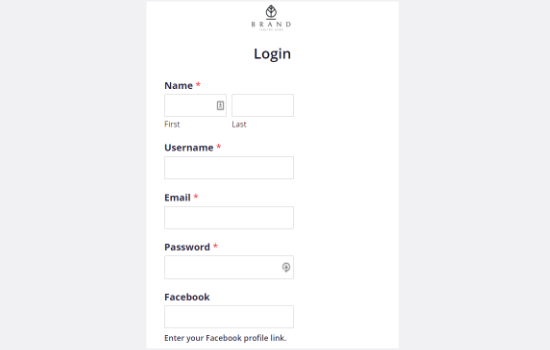 Registration form landing page preview