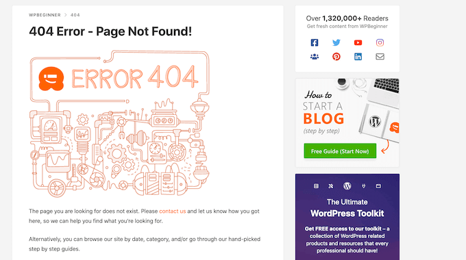 The WPBeginner custom 404 page